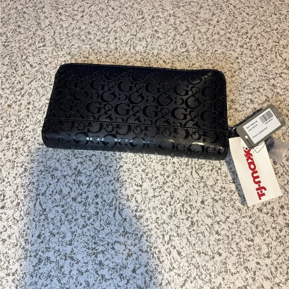NWT Guess Shiny Black Embossed Wristlet - Picture 2 of 2